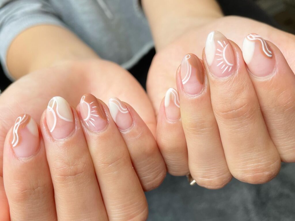 Sun & Wave Linework nails