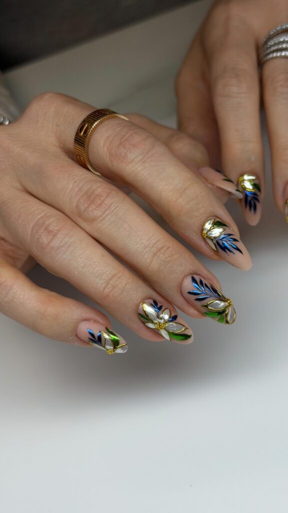 Botanical Jewel Tips nails