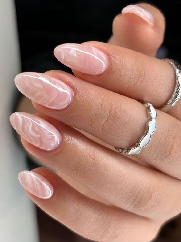 Pink Marble Swirl nails