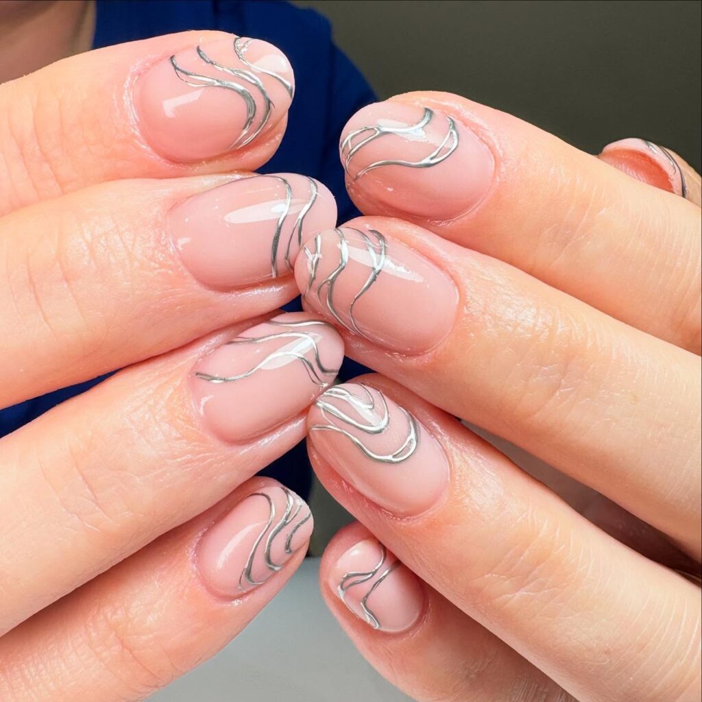 Silver Vine Linework nails