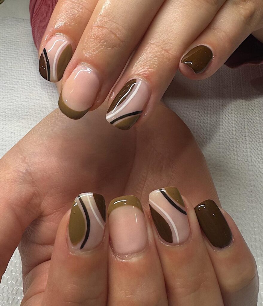 Olive Swirl Tips nails