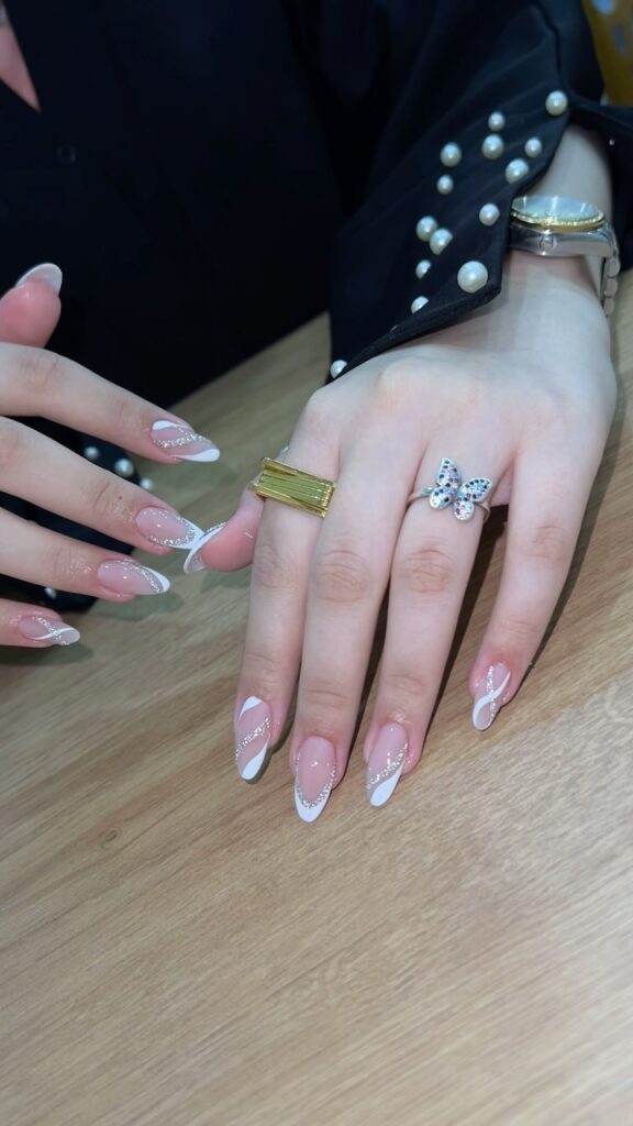 White Swirl French nails