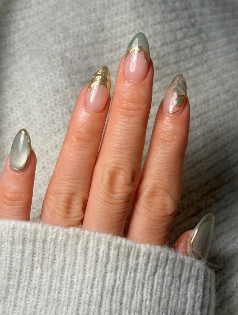 Sage & Gold Chrome nails