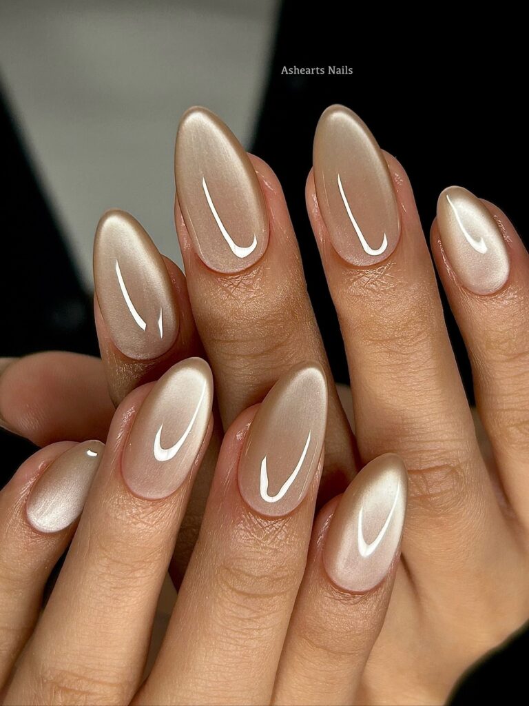 Pearl Chrome Swoop nails
