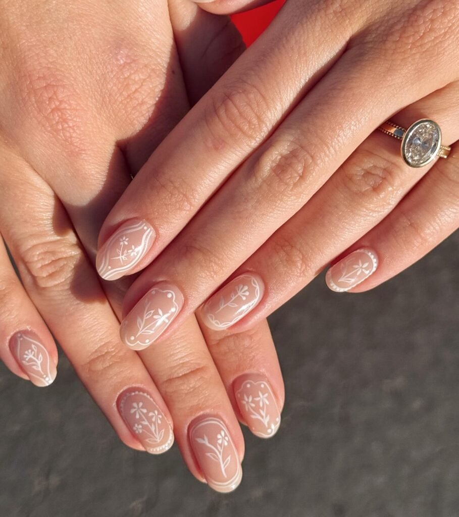 Bridal Botanica Script nails