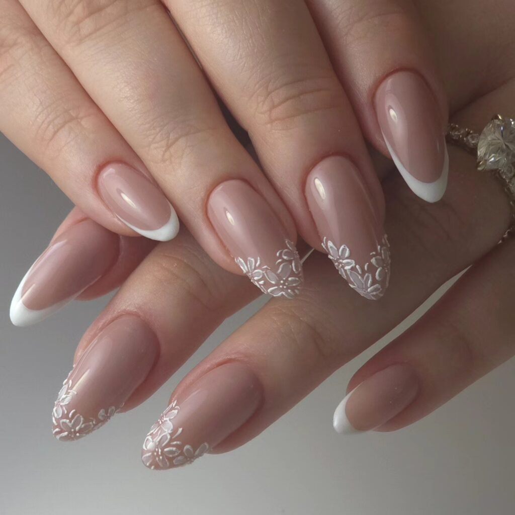 Sculptured Floral French nails