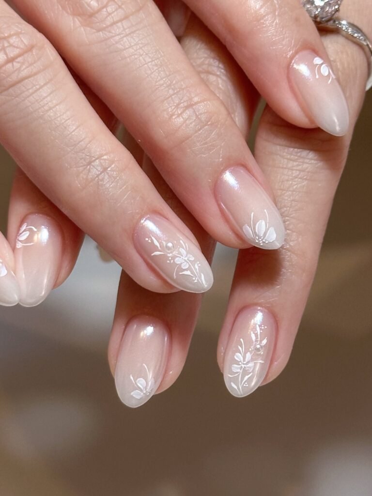 Pearlescent Floral Tips nails