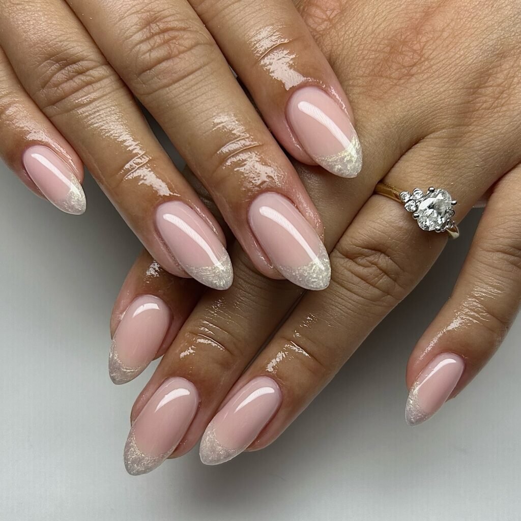 Silver Glitter French nails