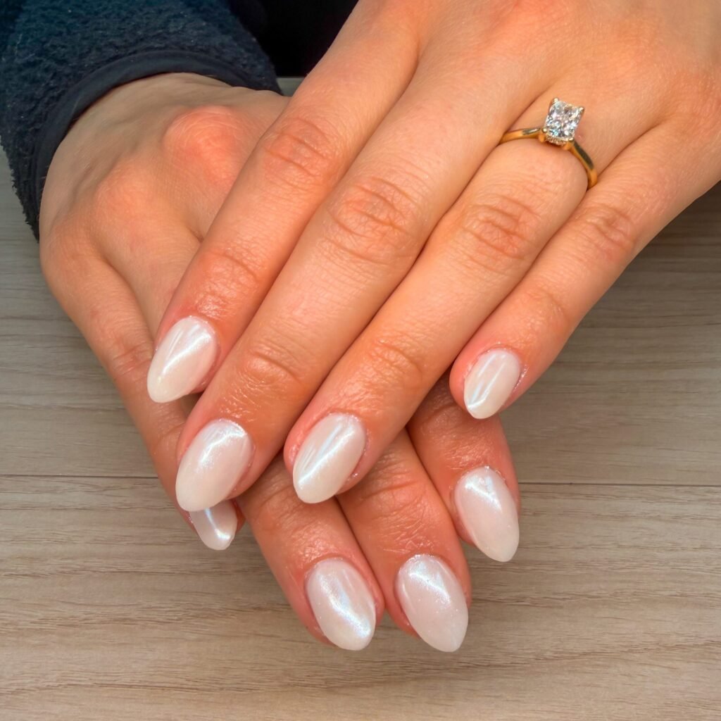 Pearl Chrome Almond nails