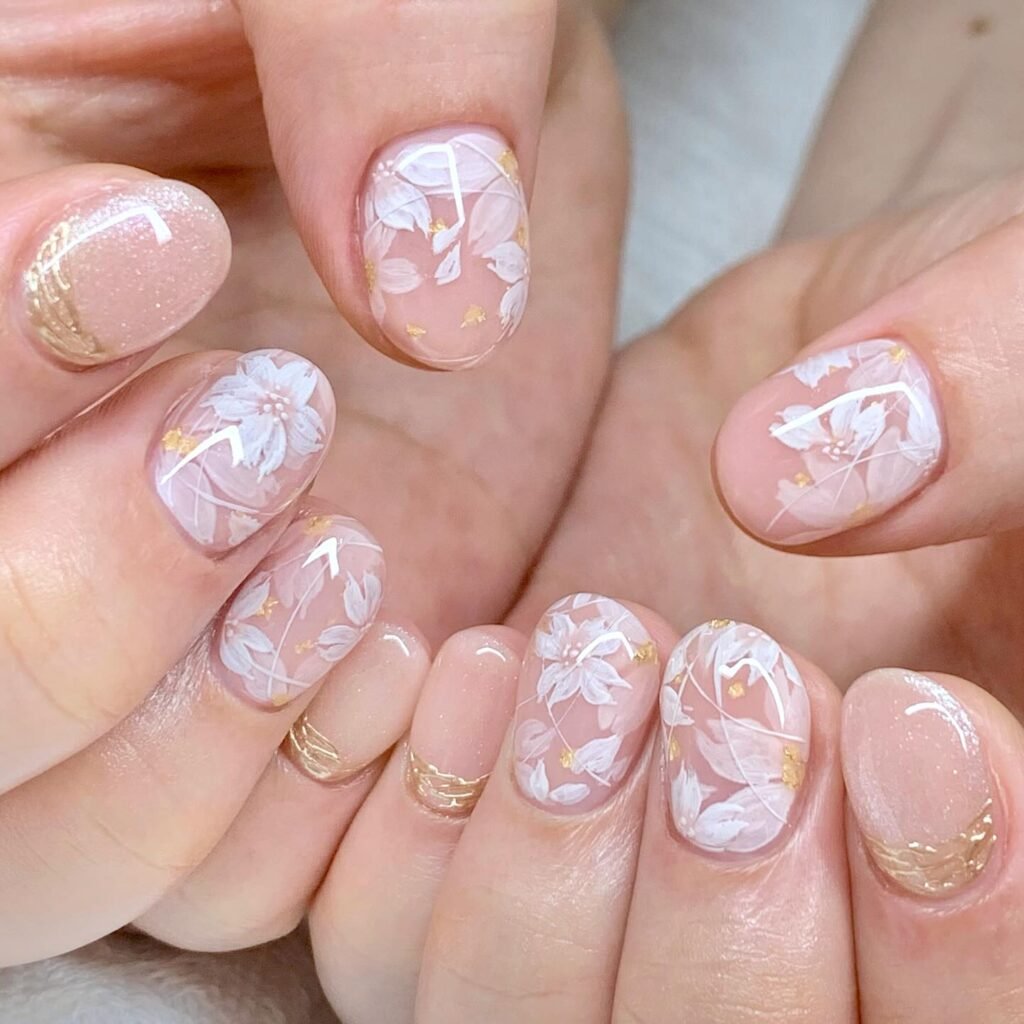 Gold Foil Florals nails