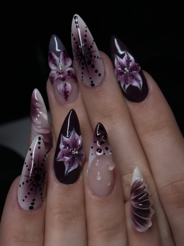 Midnight Orchid Dreams nails