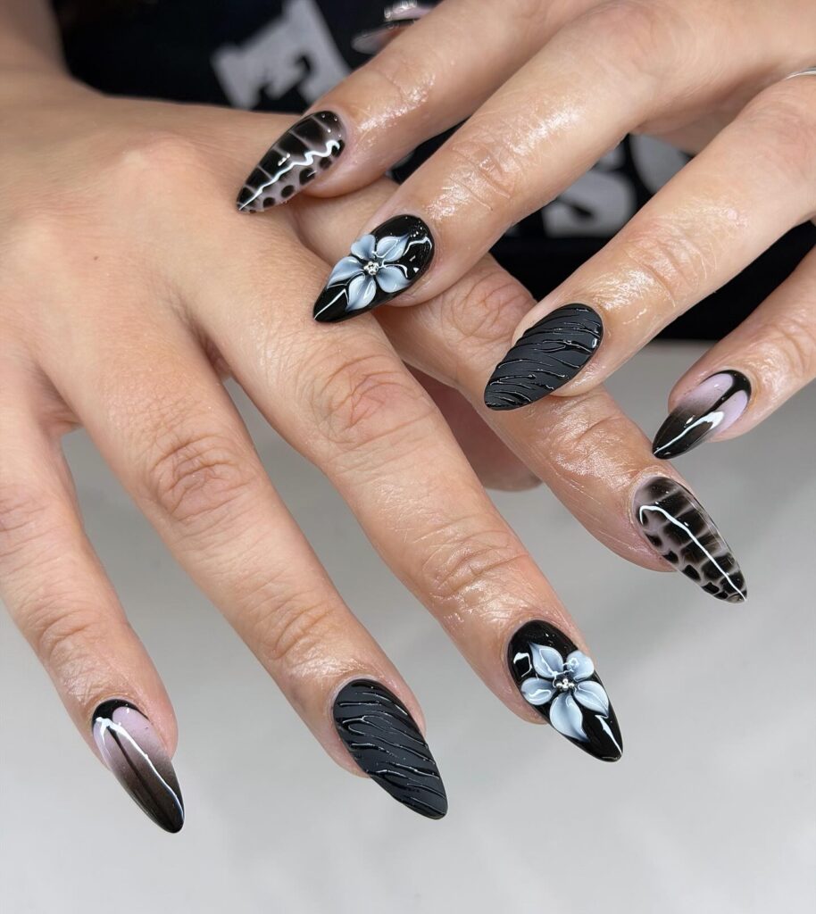 Black Bloom & Smoke nails