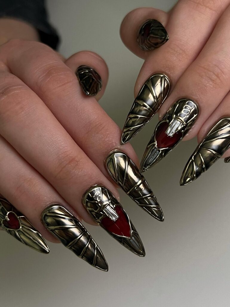 Dark Armour Hearts nails