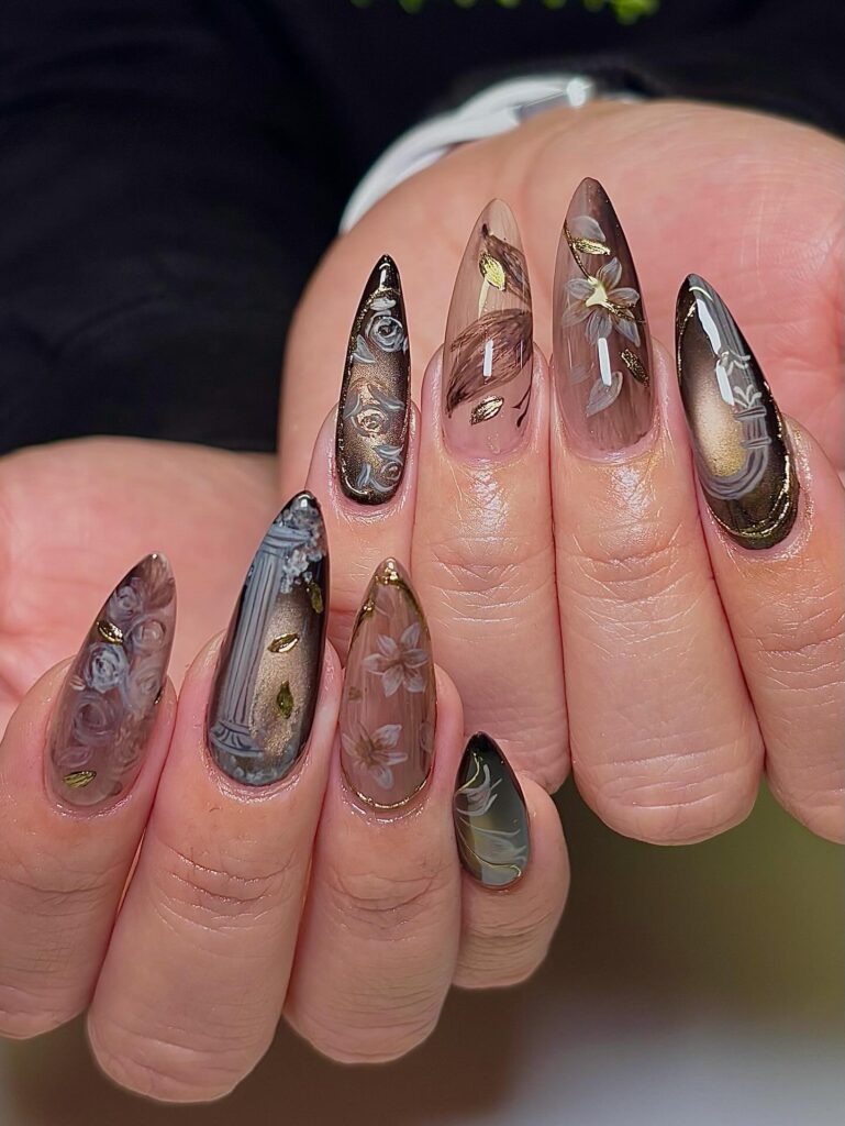 Sepia Baroque Florals nails