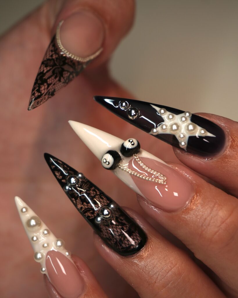 Lace & Pearls nails