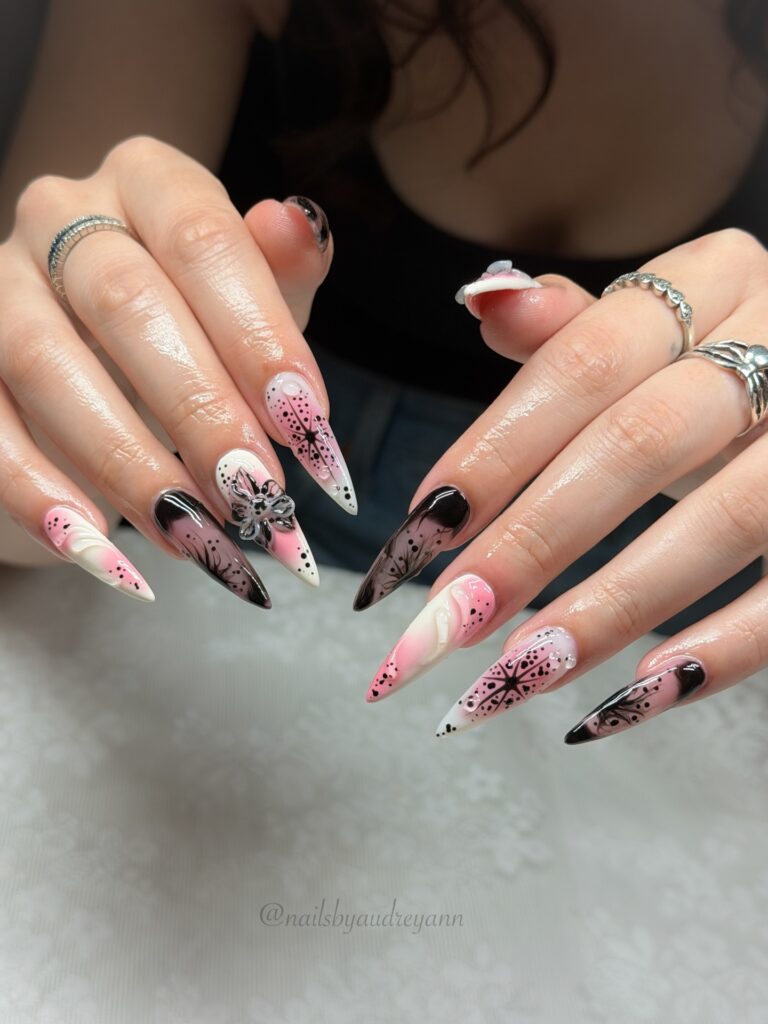 Pink Black Celestial nails