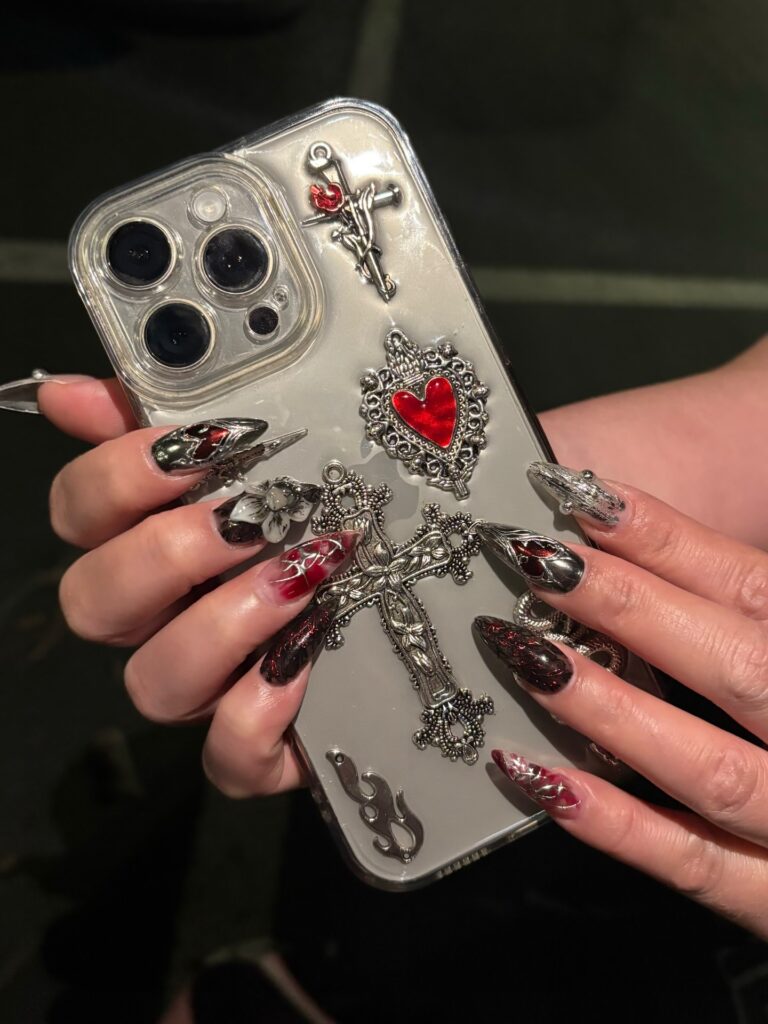 Red Gothic Charm nails