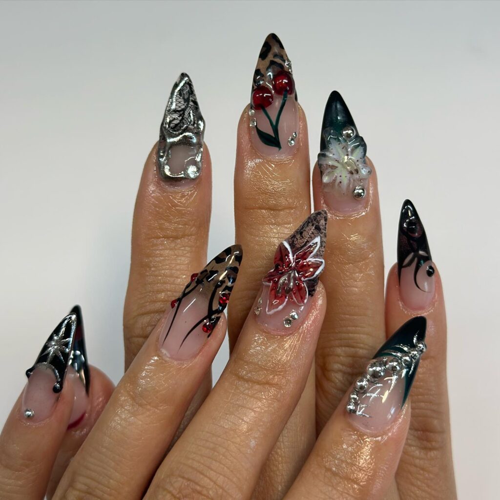 Dark Botanical Mix nails