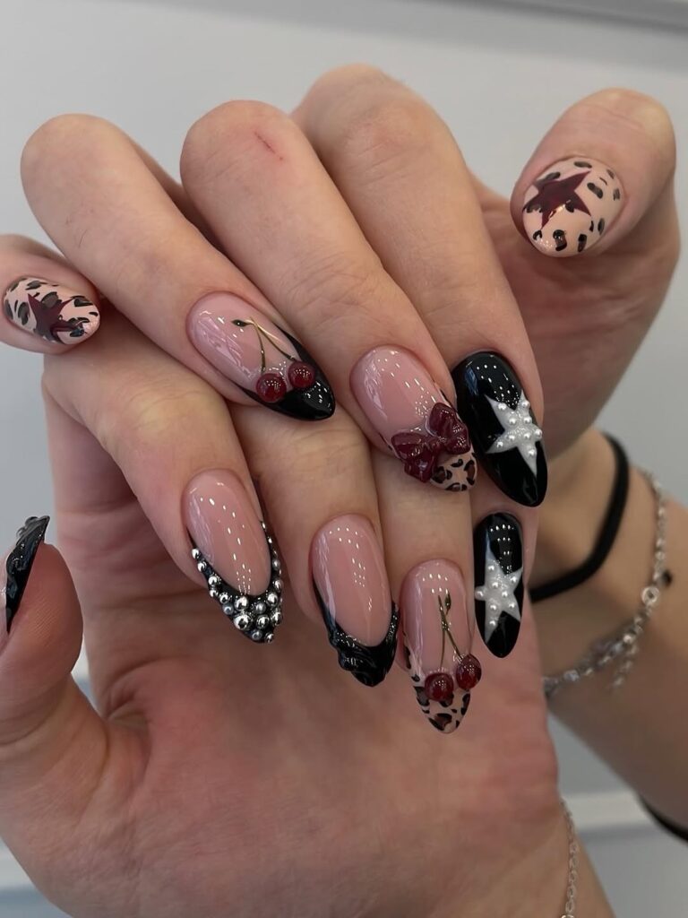 Cherry Star Coquette nails