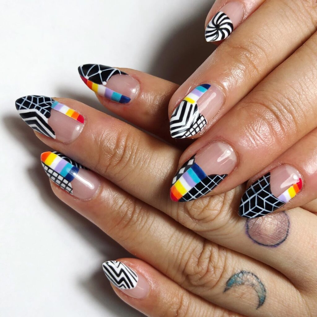 Inky Stripe Almond nails