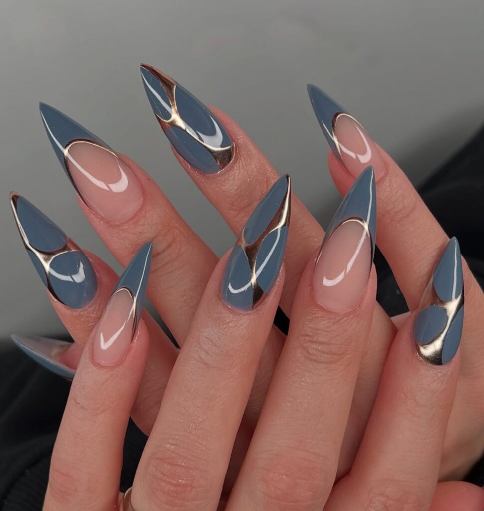 Steel Blue Negative Space nails