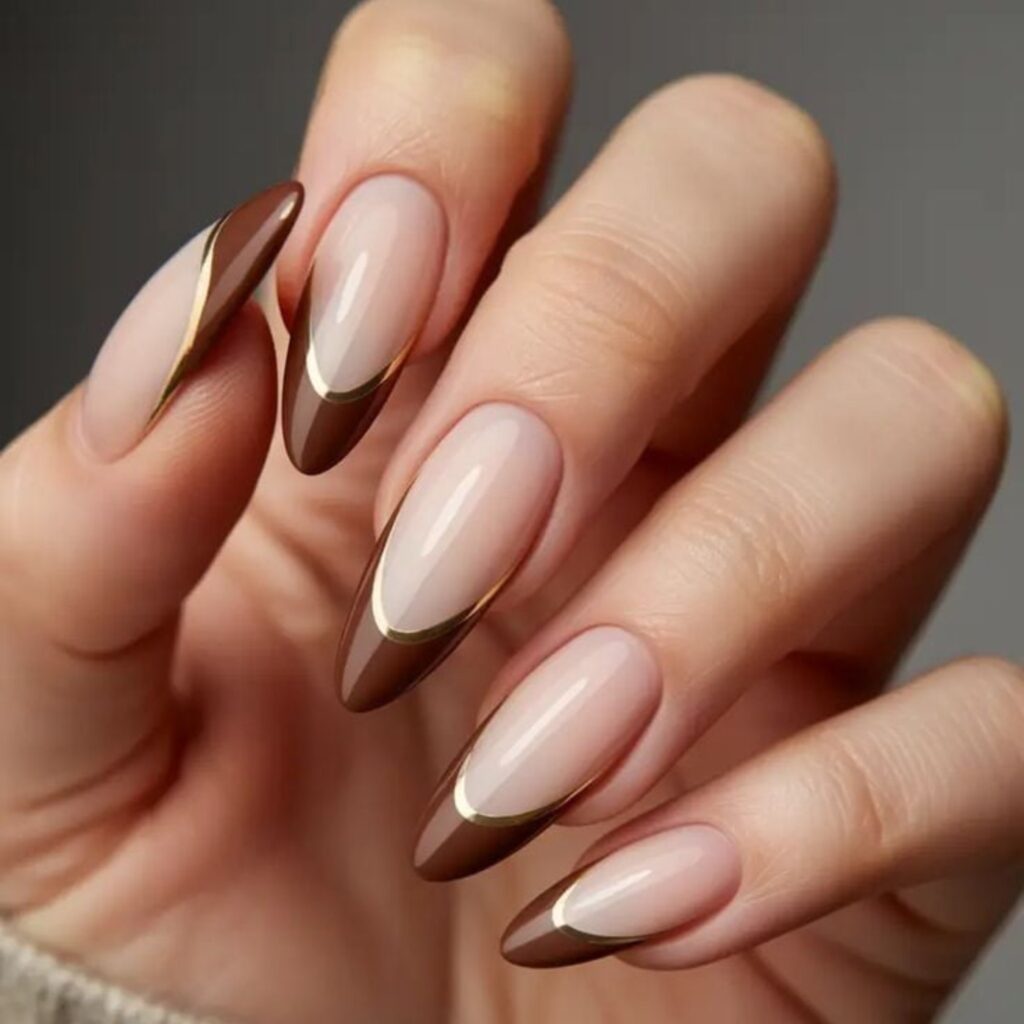Chocolate Gold Edge nails