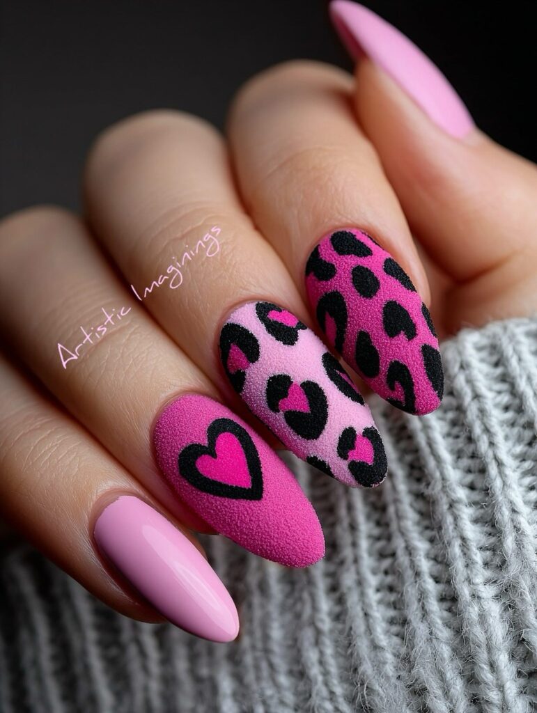 Velvet Pink Hearts nails
