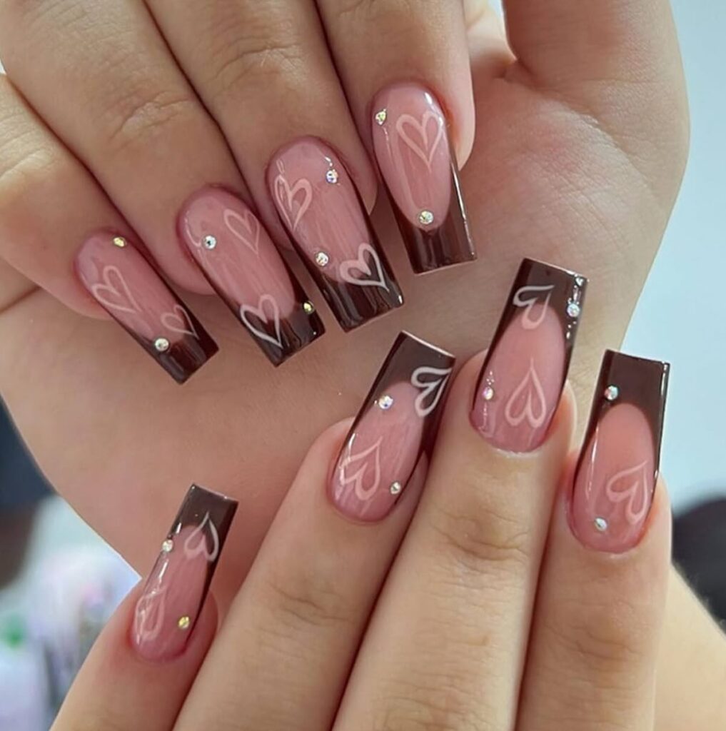 Hearts & Rhinestones nails