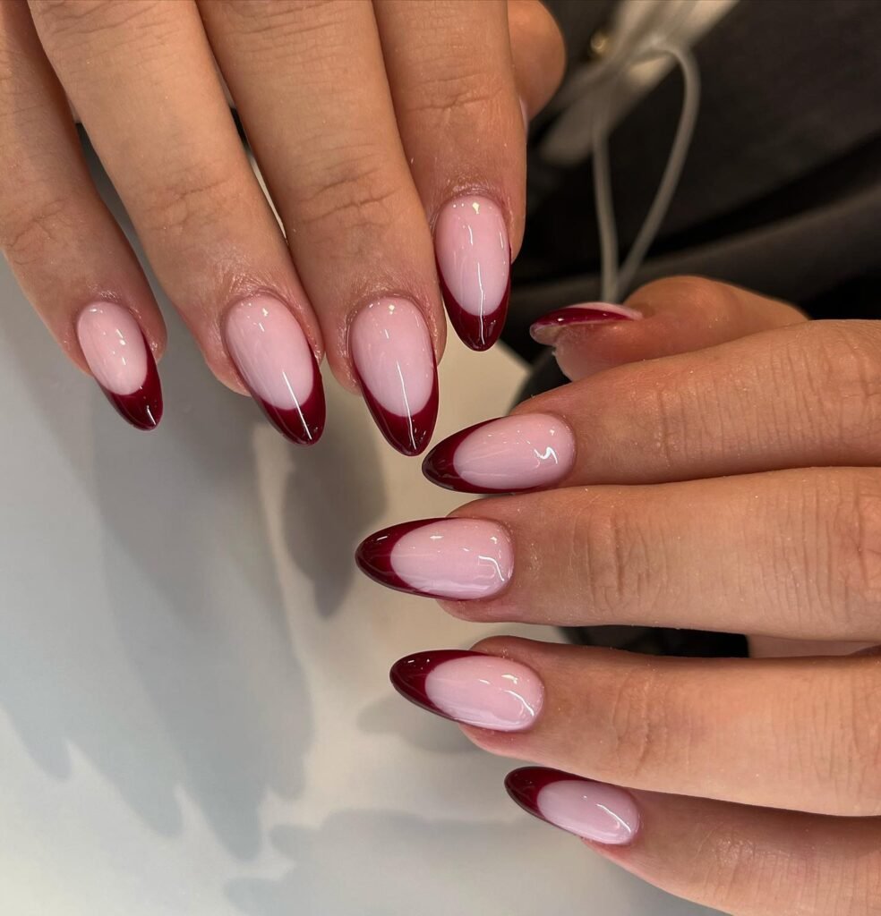 Glossy Burgundy Almond nails