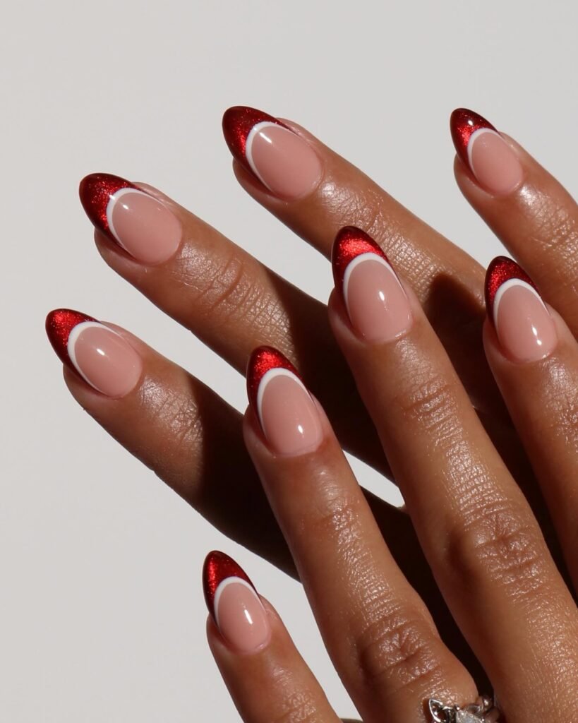 Red Glitter Double Line nails