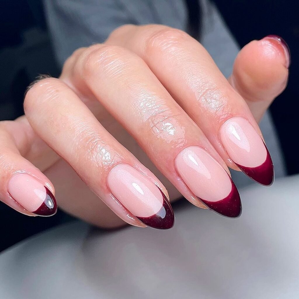 Velvet Burgundy Points nails