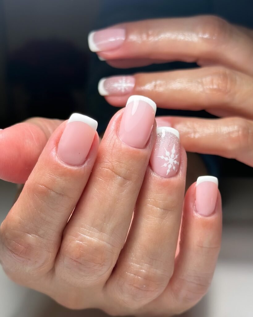 White Tip Snowflake nails