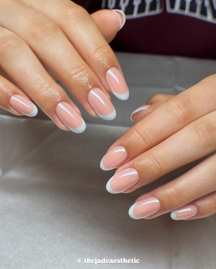 Classic White Almond nails