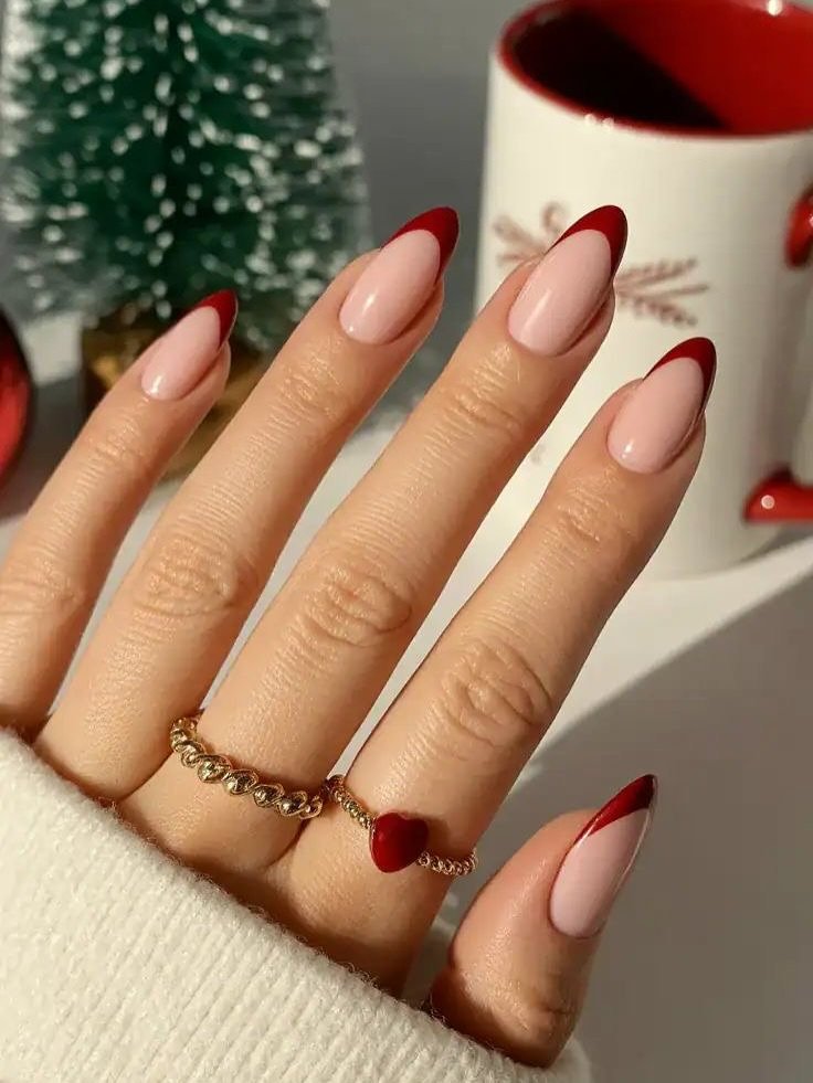 Christmas Red Almond nails