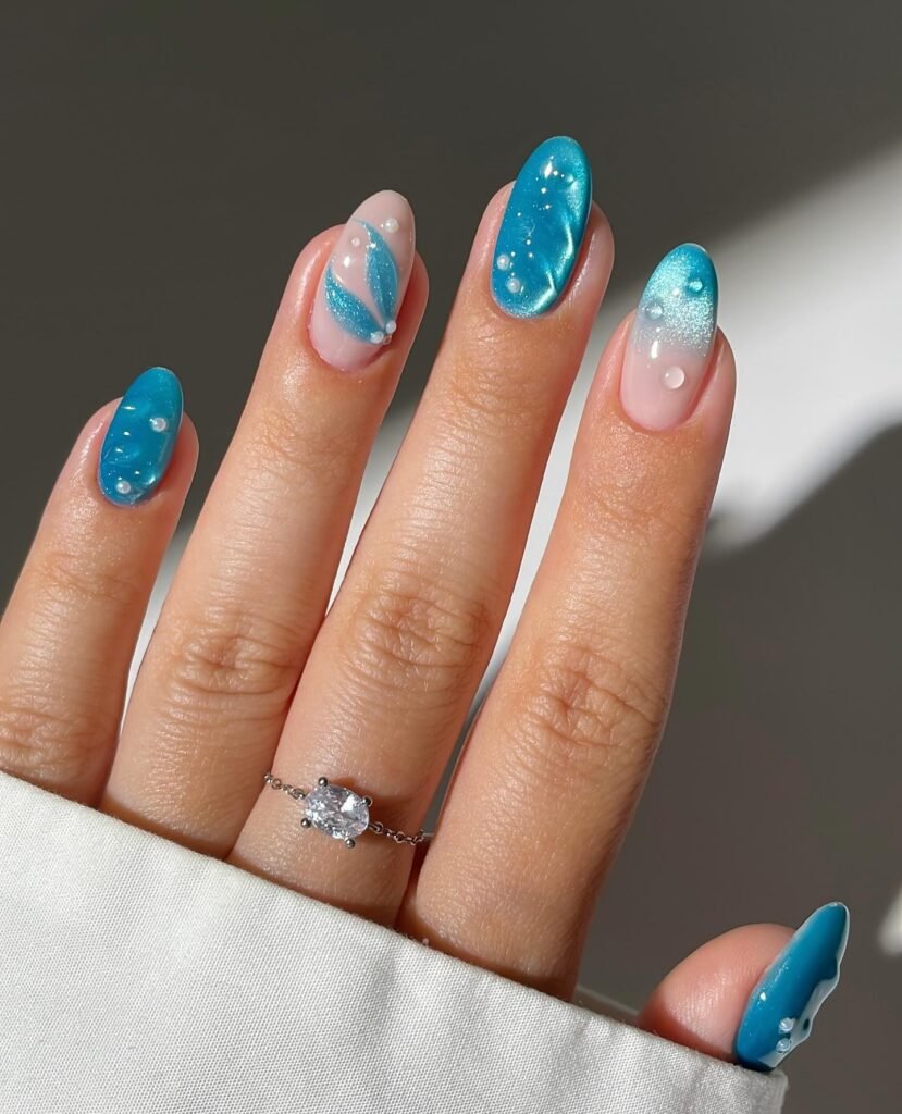 ocean glow cat eye nails