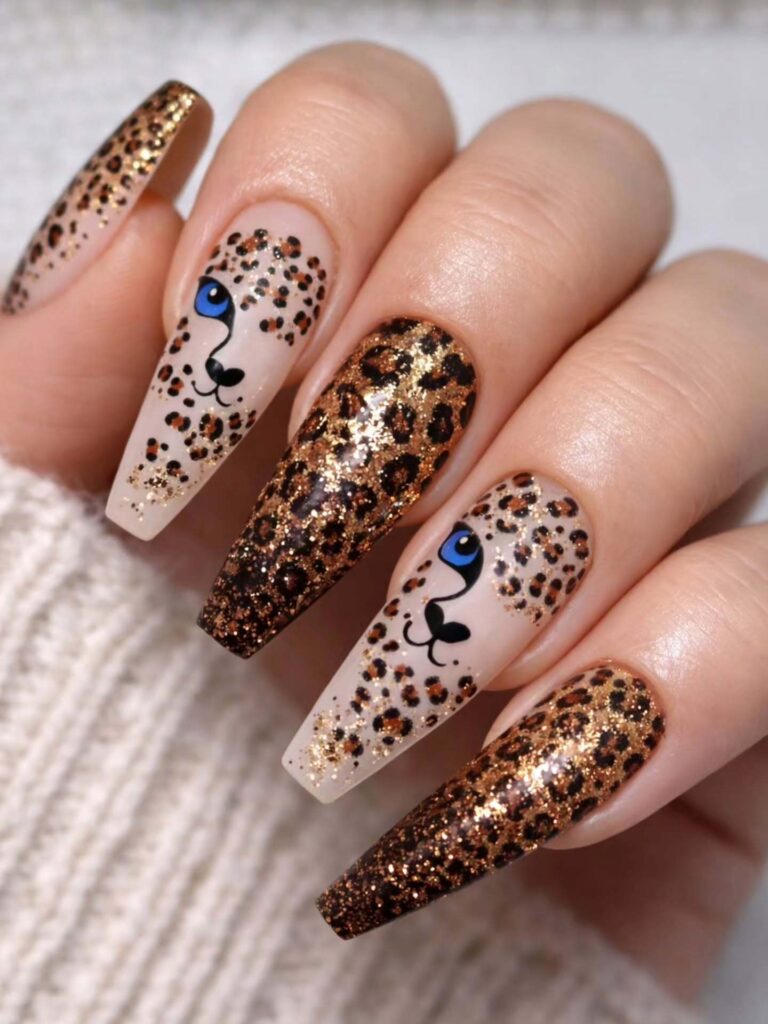 Cheetah Face Art nails