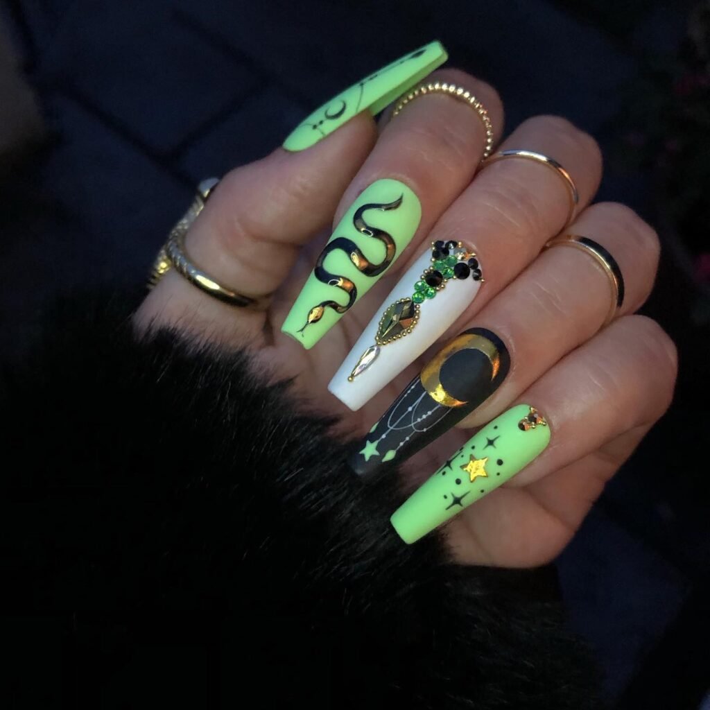 Neon Serpent Coffin nails