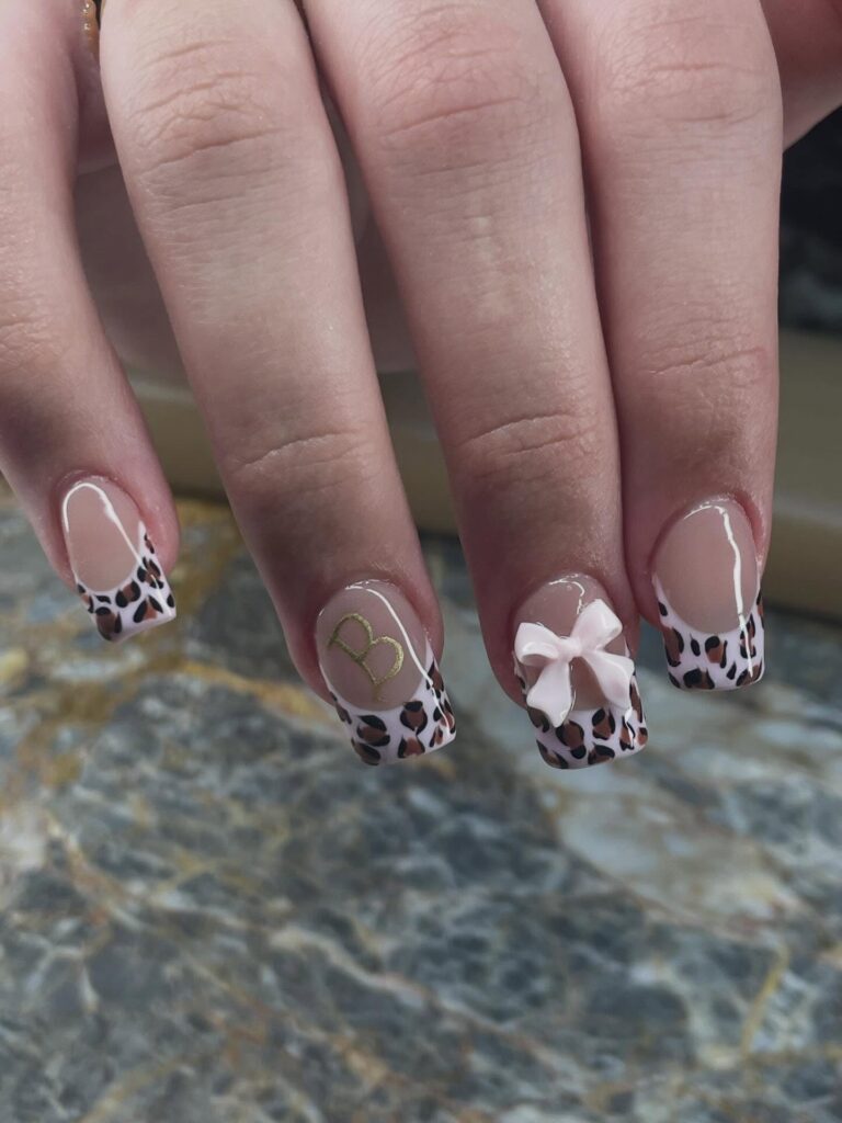 Cheetah Bow French nails