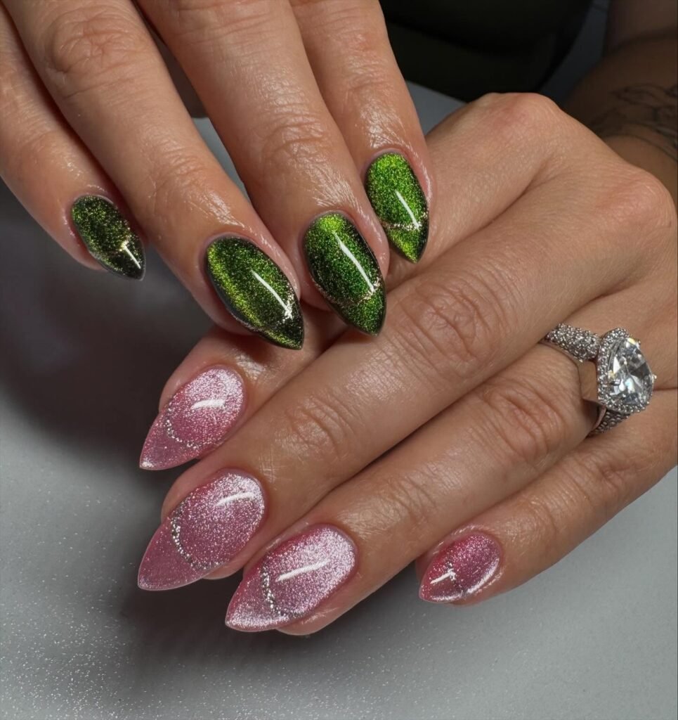 Cat Eye Contrast nails