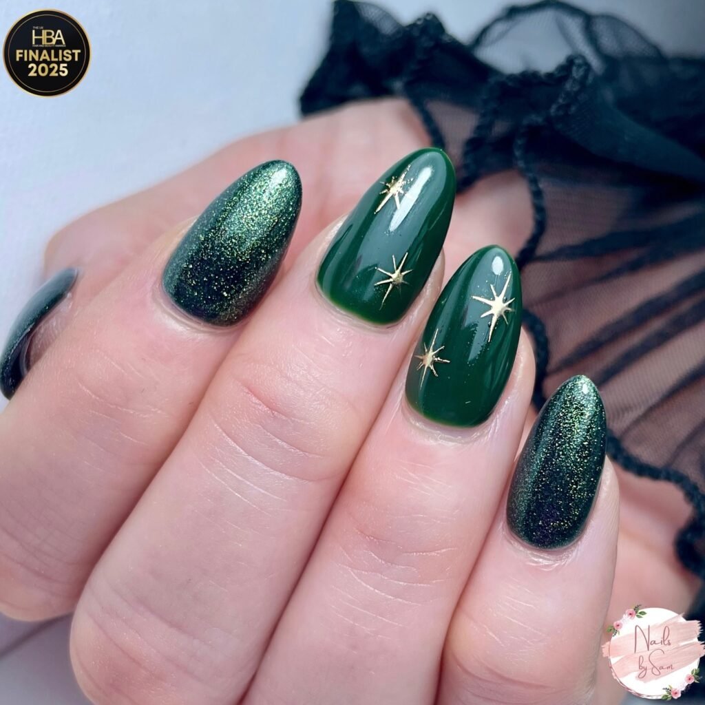 Forest Gold Stars nails