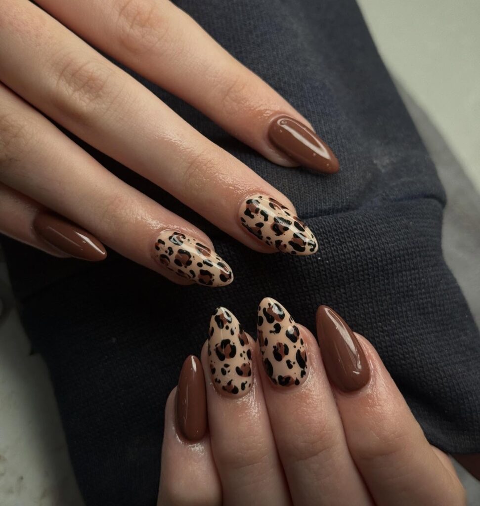 Chocolate Cheetah nails
