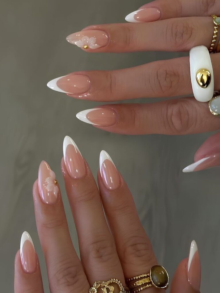 3D Floral French nails