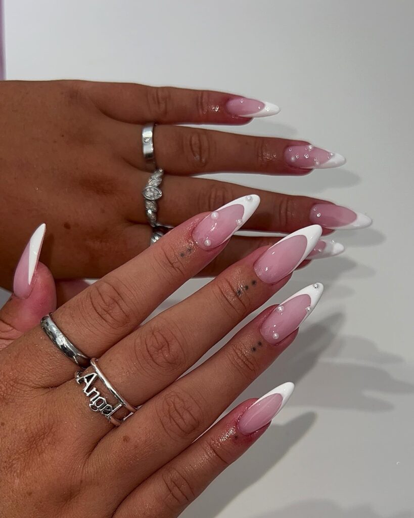 Pearl Scatter French nails