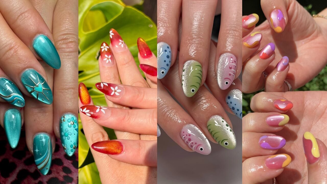 collage of cat eye nails