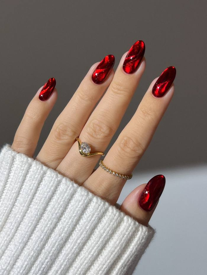 Cherry Red Chrome Cat Eye