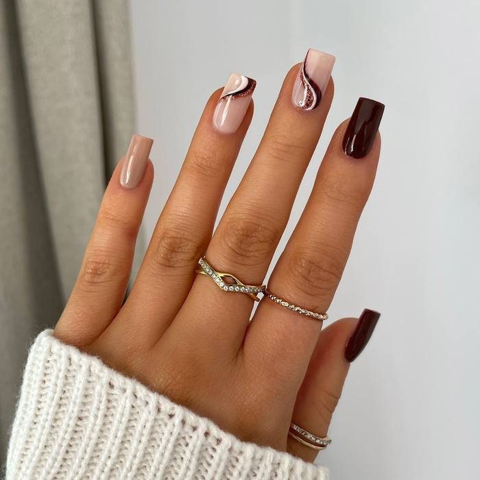Nude with Wine Swirl Accents