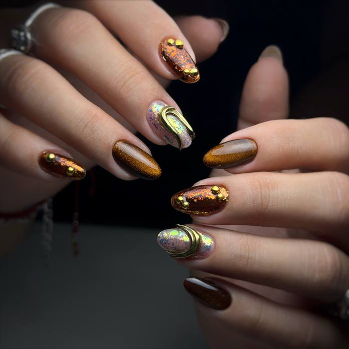 Bronze Cat Eye with Foil Flakes