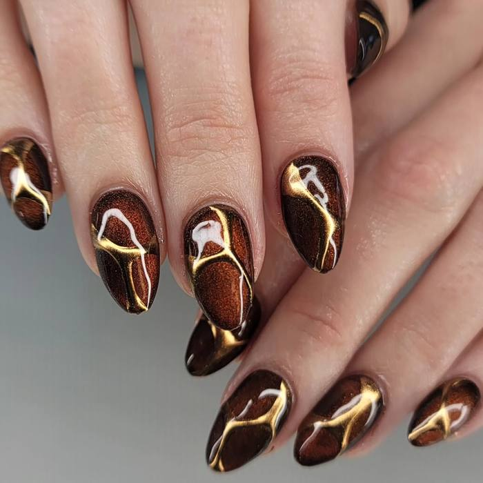 Amber Cat Eye with Bold Gold Marbling
