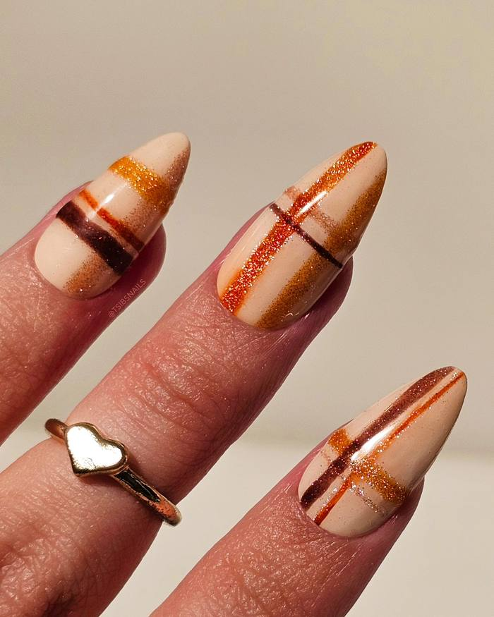 Nude Stiletto with Copper Plaid Stripes