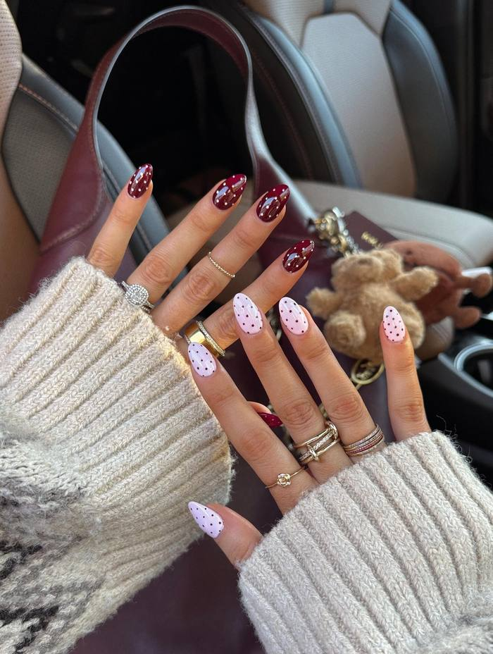Wine Marble and Pink Polka Dot